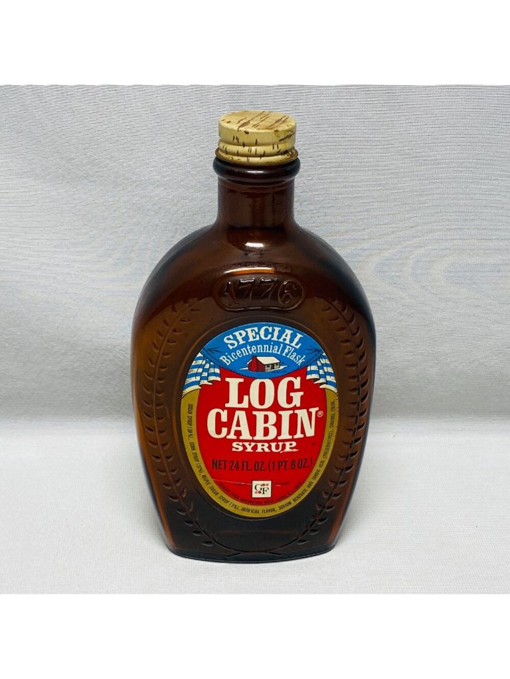 Log Cabin Special Bicentennial 24oz Syrup Glass Bottle With Embossed Cornucopia